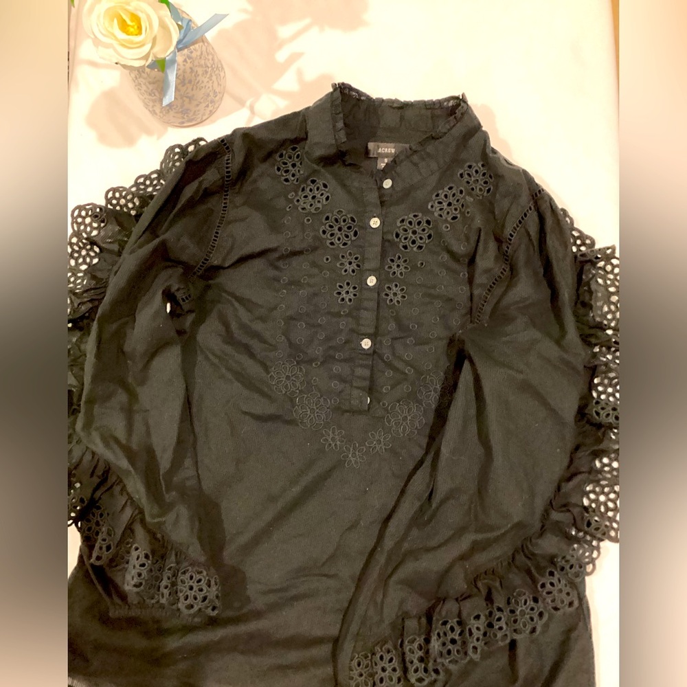 J. Crew Black Lace Detail Blouse